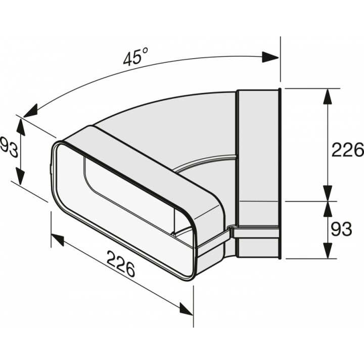 DFK-BH 45 Элемент воздуховода, угол 45°, горизонтальный