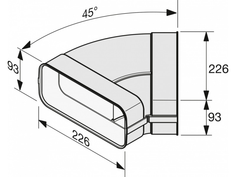 DFK-BH 45 Элемент воздуховода, угол 45°, горизонтальный